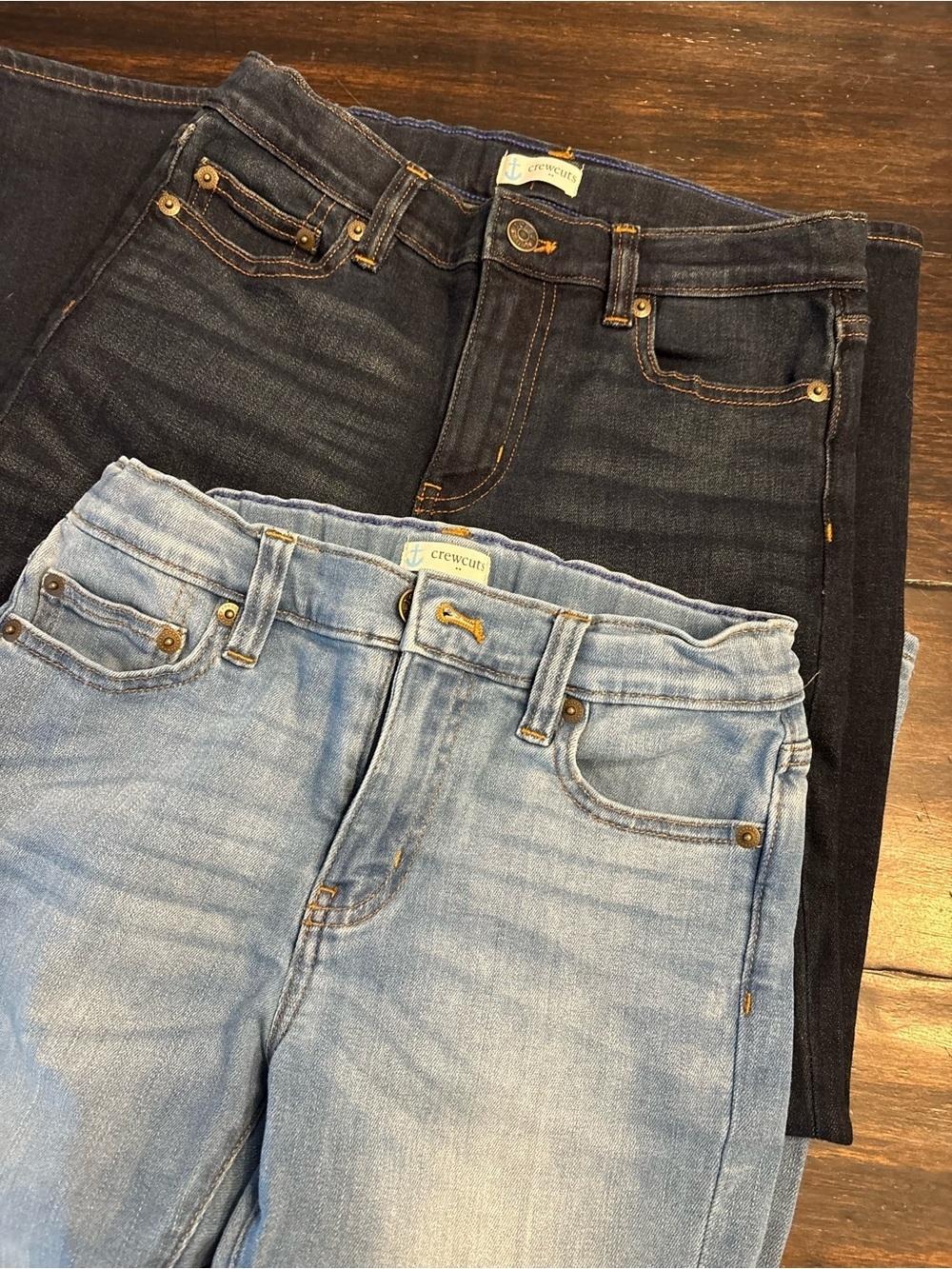 Bundle of Crewcuts Jeans - Light Blue and Dark Indigo girls size 8 w/ adj. waist